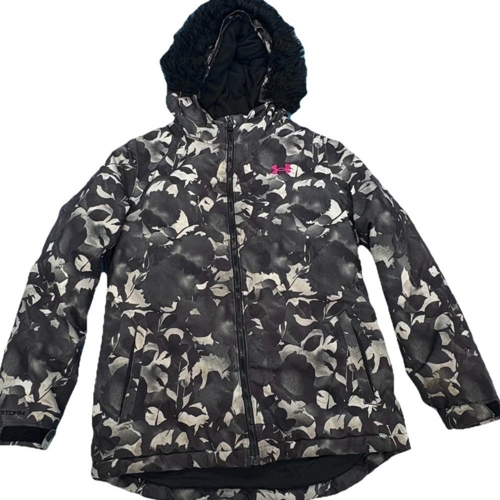 Under Armour Storm Kids Floral Camo Black and Gray Heavy Weight Jacket Size YLG